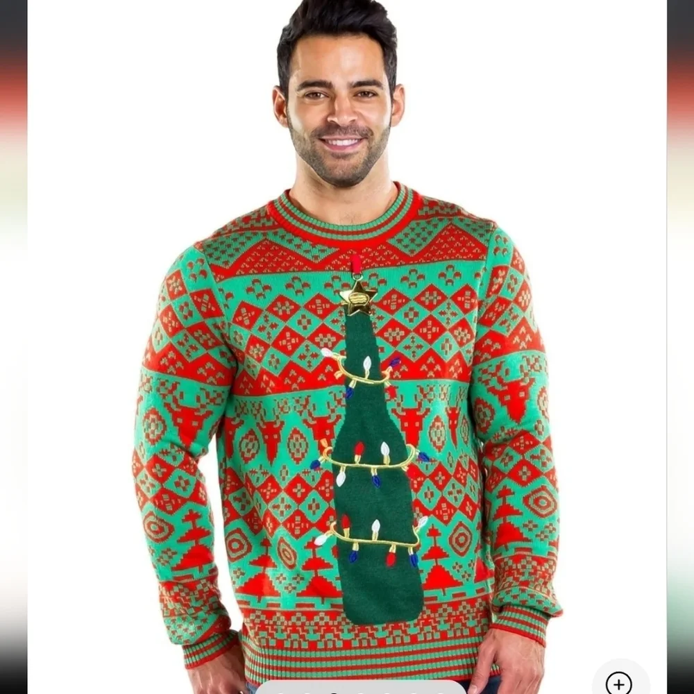 Tipsy Elves, Men's Bottle Opener Ugly Christmas Sweater, Green/Red, Size L